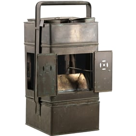 Vintage Asian Brass and Glass Noodle Cart Caddy 28 in. height x 12 in. x 12 in. , original patina