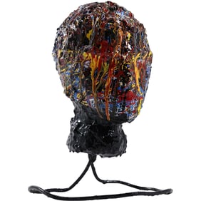 Thomas Pulgini, American, RARE SCULPTURE Abstract Head in Drip Paint, Signed, 13.5 in. height