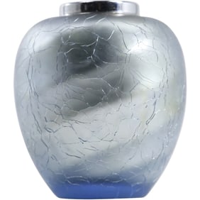 Quality Art Glass Crackle Pattern Vase Signed on Base and marked U.S.A 3.5 in. height x 3 in. wide
