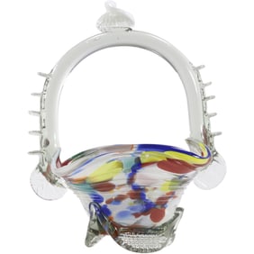 Multi Colors Murano Italian Art Glass Basket 11 in. height x 8.5 in. wide