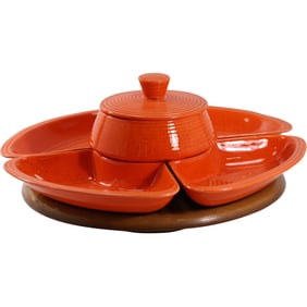 Calif USA Mid-Century Modern Bright Orange Ceramic Round Lazy Susan Centerpiece 16.5 in. dia.