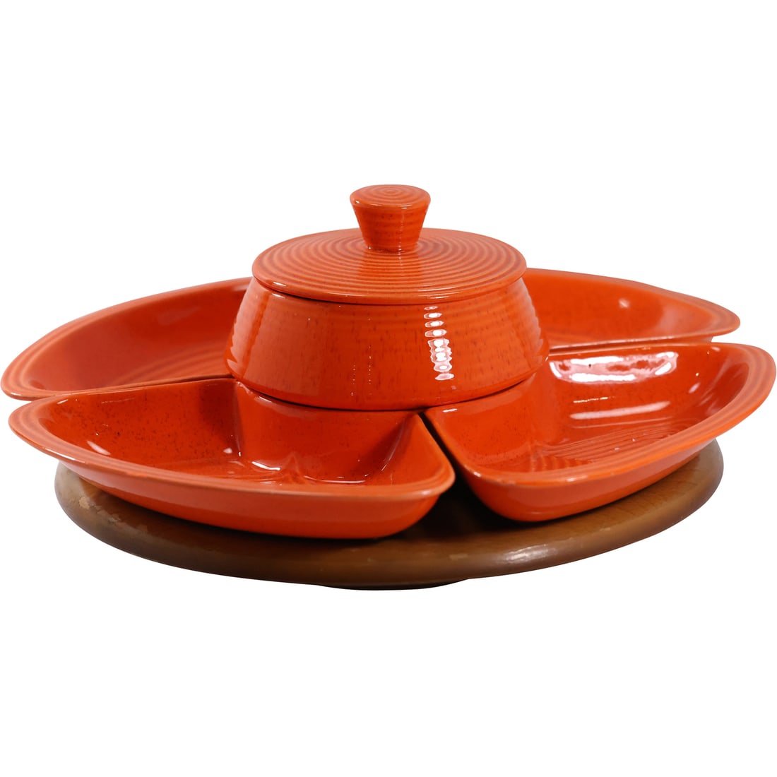 Calif USA Mid-Century Modern Bright Orange Ceramic Round Lazy Susan Centerpiece 16.5 in. dia. (1 of 16)