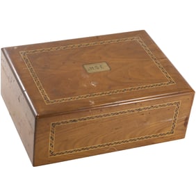 Vintage Walnut with Inlay Design Cigar Box Humidor 4 in. x 11 in. x 8 in.