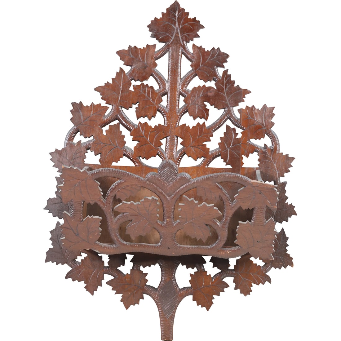 Circa 1880 Walnut Black Forest "Leaves" Wall Mount Letter Holder 26 in. x 19 in. x 9 in. (1 of 20)