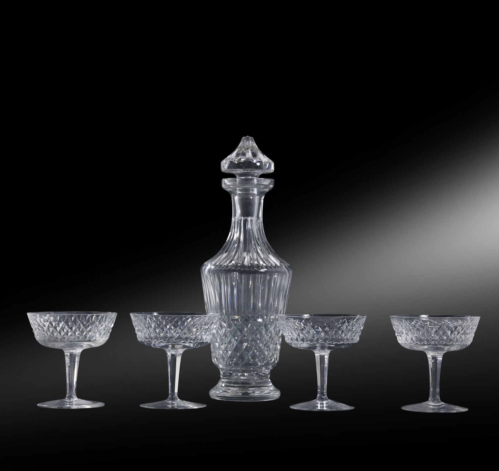 4 WATERFORD ALANA Saucer Champagne Glasses and Crystal Glass Liquor Decanter (1 of 14)