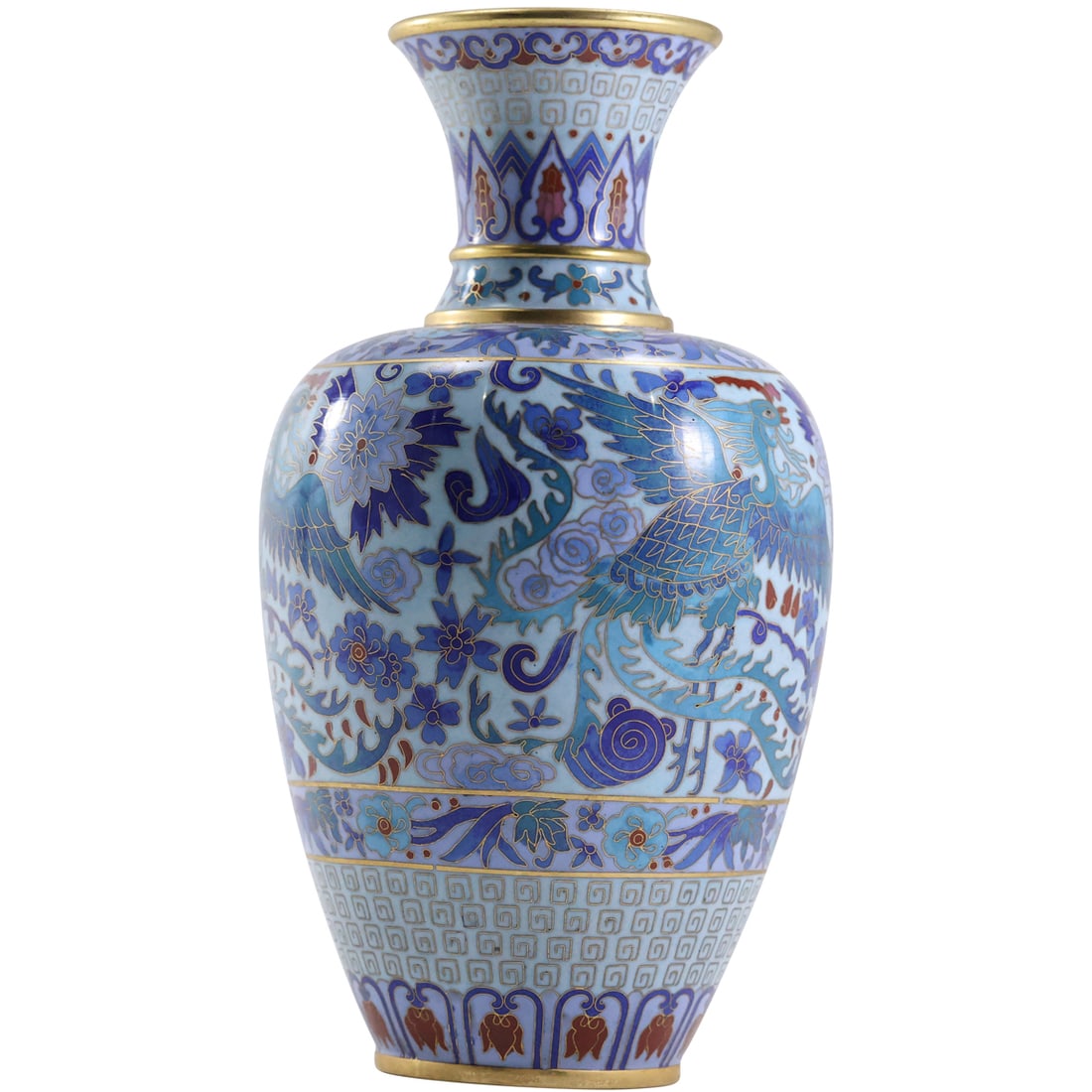 Fine Quality Blue Cloisonne Vase with Phoenix Bird and Intricate Designs 10.25 in. height x 5 in. w. (1 of 17)