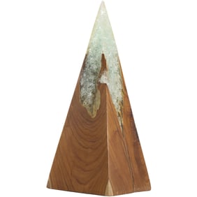 Tall Obelisk Pyramid Sculpture, Polished Cherry Wood with Rock Crystal Top Peak 17.5 in. height