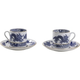 [2] Hammersley & Co DRAGON Blue and White Demitasse Cup and Saucer with Gold Trim