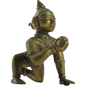 Antique  Bronze Figure of Balakrishna, Tamil Nadu, South India 4.25 in. x 4 in. , good patina