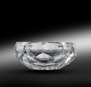 Thick Heavy Faceted Crystal Glass Bowl 6 inches diameter