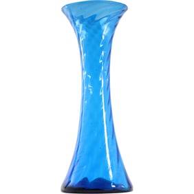 Tall Hand Blown Blue Art Glass Vase Pontil Base 20 inches height x 7.25 in. wide