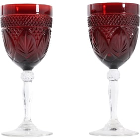 Set of 15 Vintage Crystal D'ARQUES Durand France Ruby Red Wine Water Goblet Glasses
