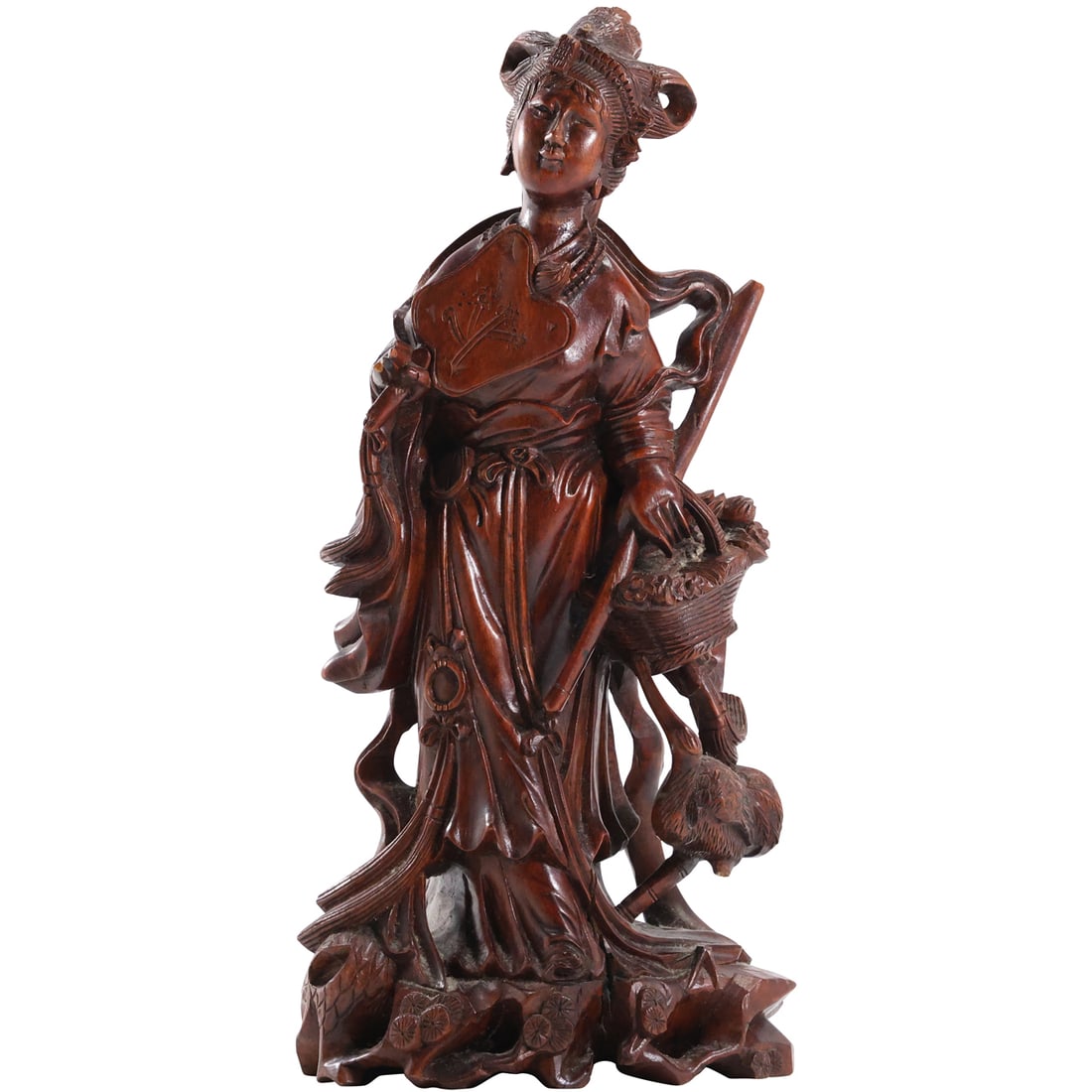Chinese Antique Cherry Mahogany Carving Beautiful Woman Statue Sculpture 14.25 in. height: Chinese Antique Cherry Mahogany Carving Beautiful Woman Statue Sculpture 14.25 in. height size: 14.24 h 7 w
