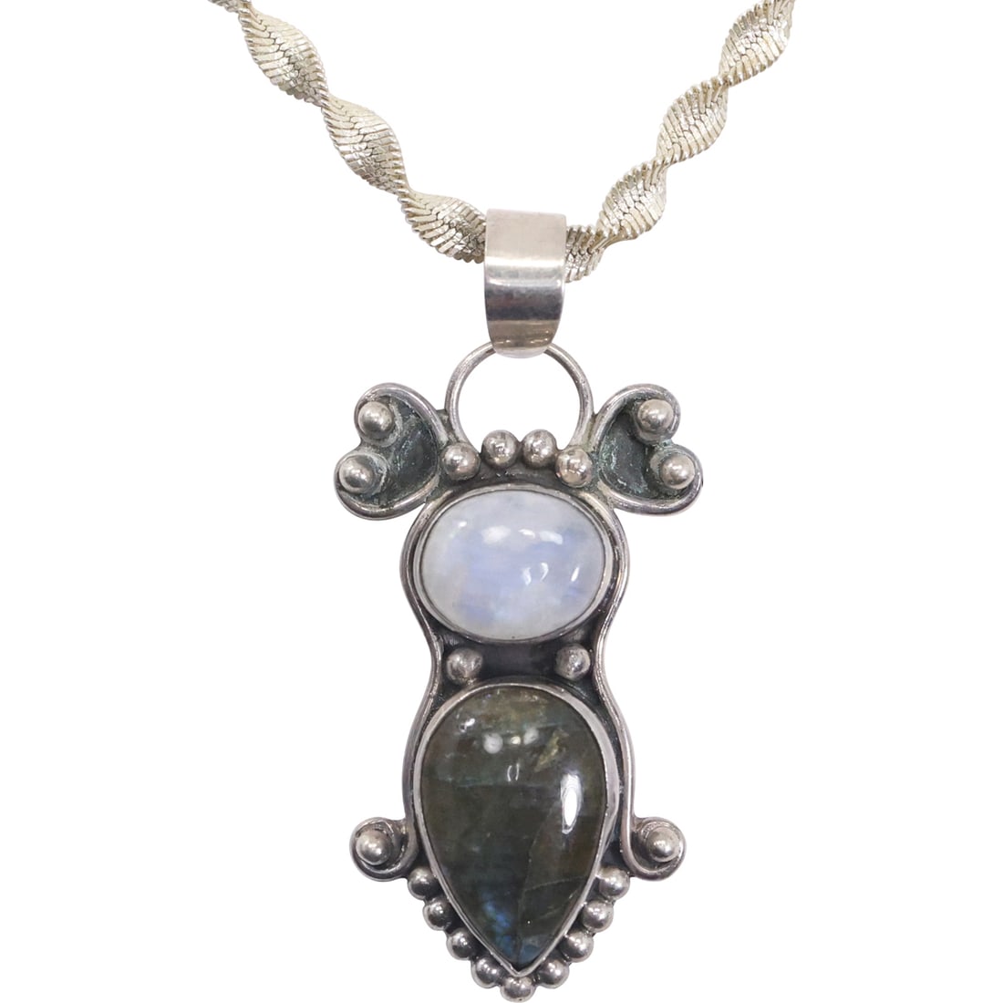 .925 Sterling Silver Opal and Labradorite Pendant Necklace on .925 Sterling 24 in. Chain Italy (1 of 14)