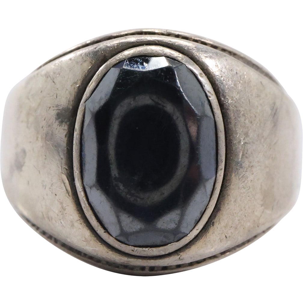 Sterling Silver with Hematite Stone Men's Ring Size 9.5 , 1 in. x 3/4 in. , JP (1 of 11)