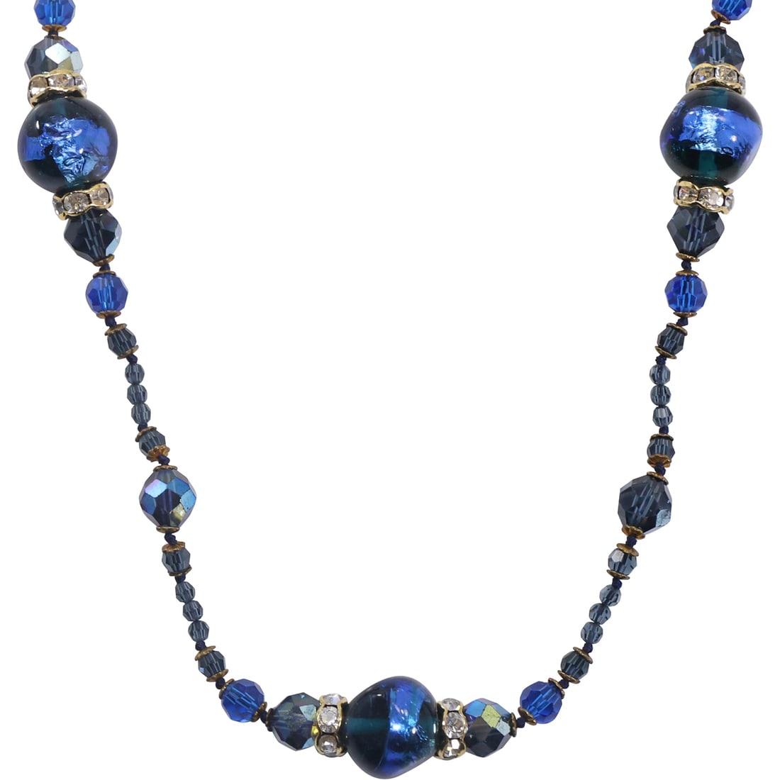 Antique Edwardian Art Deco Sapphire Blue Murano Beads Necklace 21 inches x 1/2 in.: Antique Edwardian Art Deco Sapphire Blue Murano Beads Necklace 21 inches x 1/2 in.
