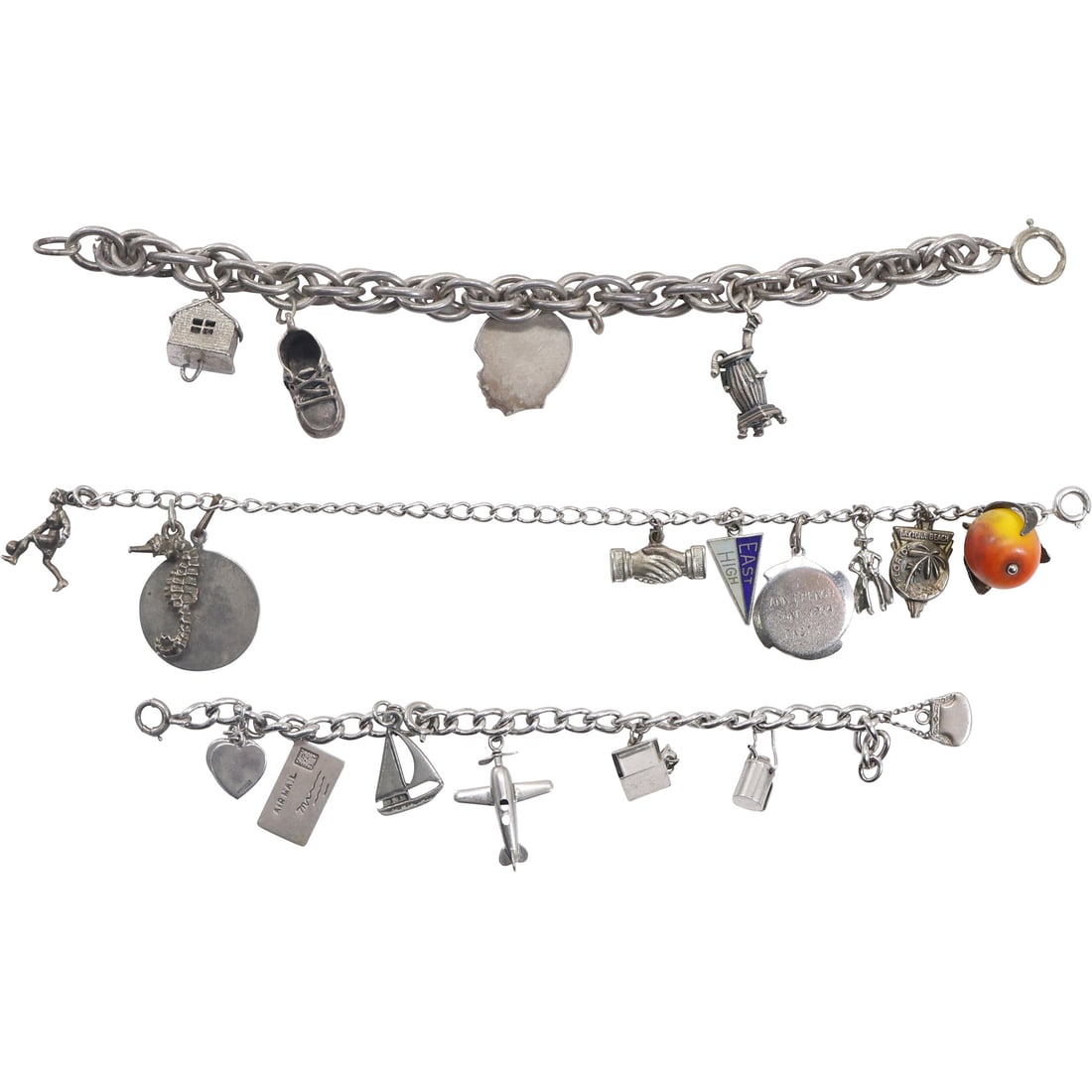 3 Charms Bracelets 82.3 grams total weight: Sterling Charm Bracelet with 7 Sterling Charms; (1 of 15)