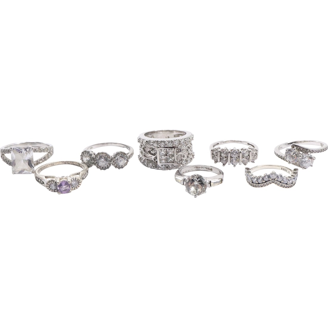 8 Assorted .925 Sterling Silver with CZ RINGS: Engagement Rings and Wedding Rings / Bands (1 of 20)
