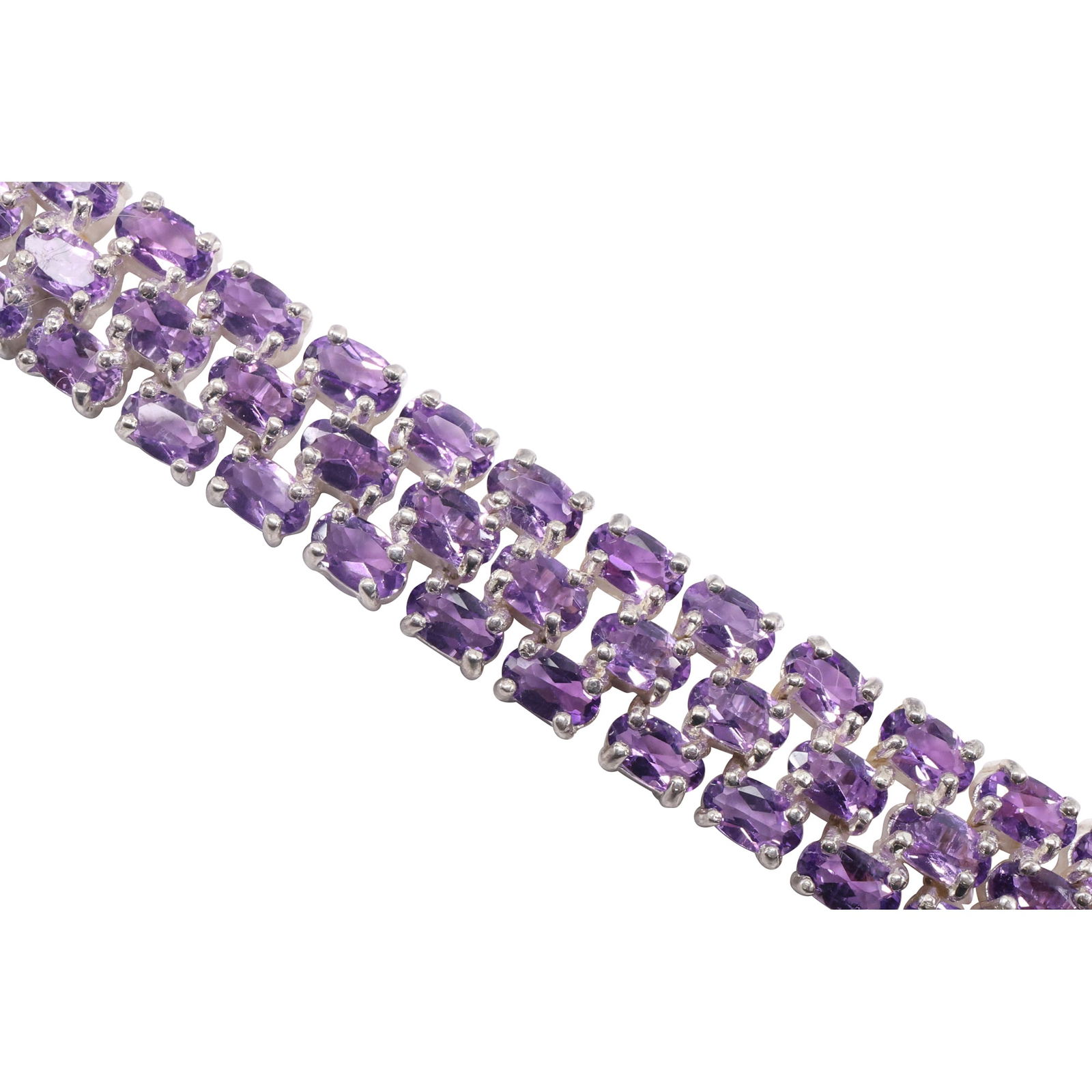 .925 Sterling Silver 3-Rows Purple Amethyst Tennis Bracelet 8 inches length x 1/2 in. wide (1 of 15)