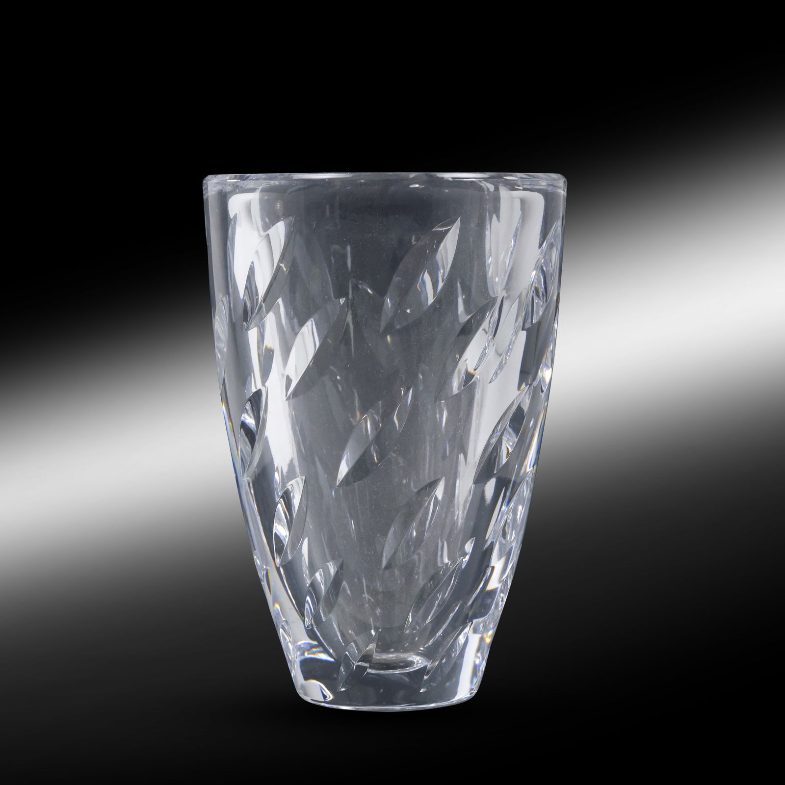 Signed SASAKI Heavy Cut Leaves Crystal Glass Vase, 6.75 in. height x 4.75 in. wide (1 of 11)