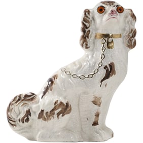 Vintage English Staffordshire Spaniel Dog Large Porcelain Figure Statue 12 in. height x 10.5 in. w.