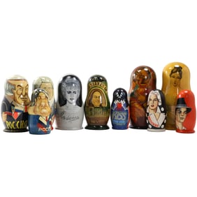 [10] Assorted Hand Painted Wood Russian Dolls in Different Sizes - Political People, Celebrities
