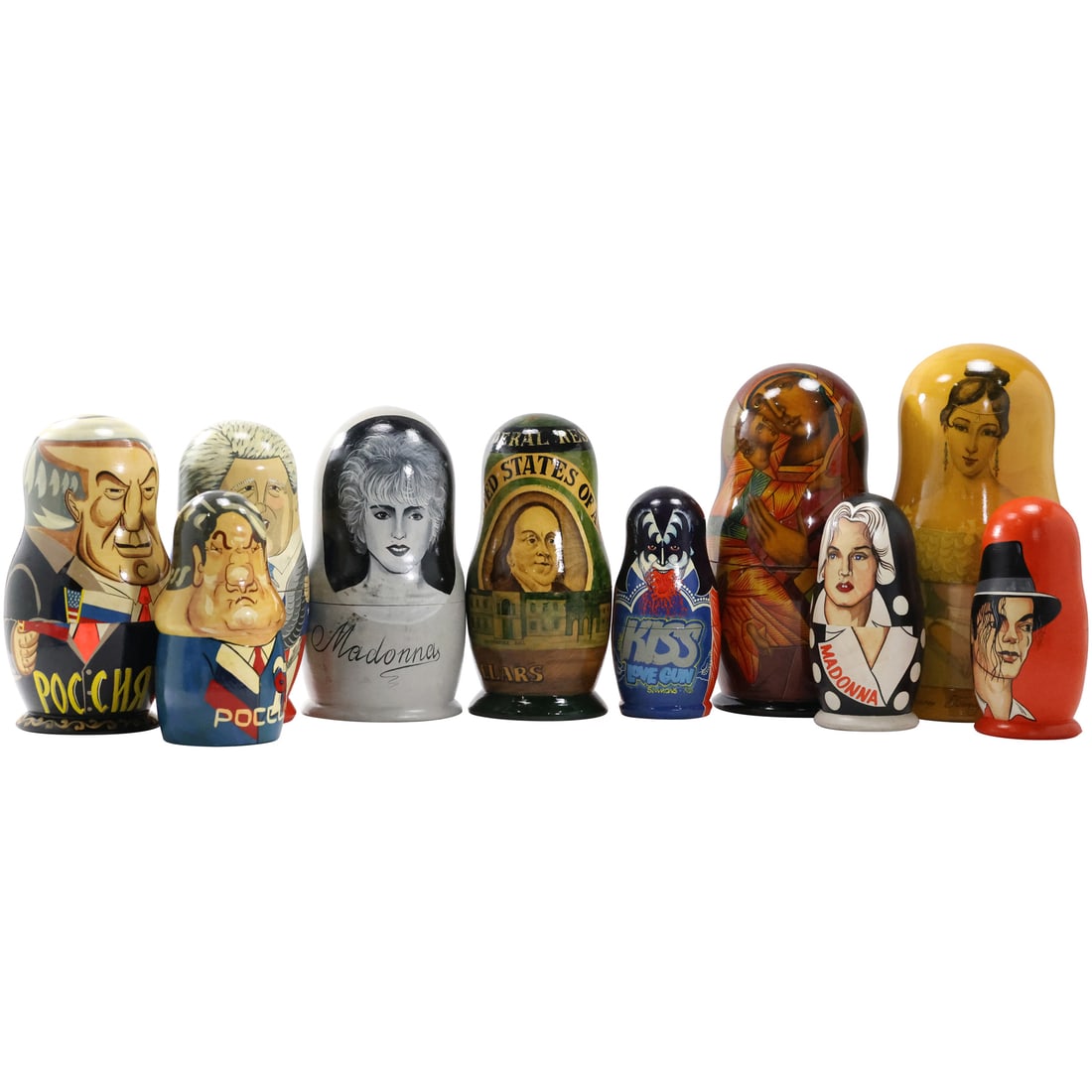 [10] Assorted Hand Painted Wood Russian Dolls in Different Sizes - Political People, Celebrities (1 of 5)
