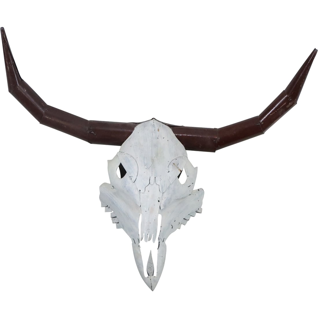 Folky Welded Metal Rustic Western Style Longhorn White Steer Skull/Head With Brown Horns (1 of 14)