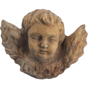 Hand Carved Wooden Winged Cherub Wall Plaque 5 in. x 6.5 in.