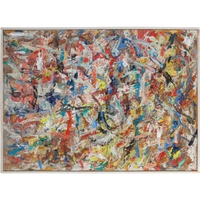20th C. Multi Colors Abstract Oil on Canvas Painting, unsigned, Framed