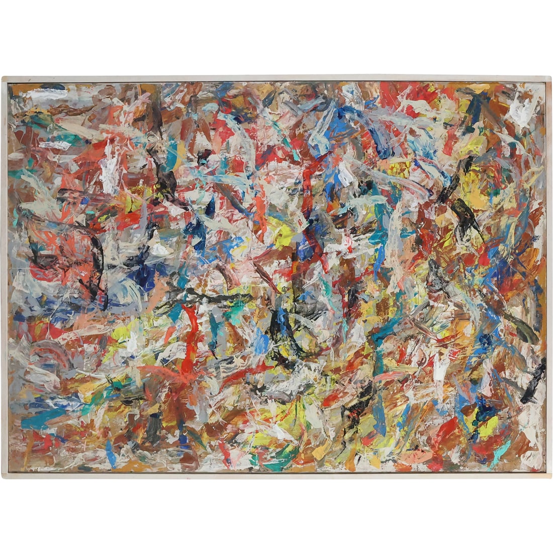 20th C. Multi Colors Abstract Oil on Canvas Painting, unsigned, Framed (1 of 12)