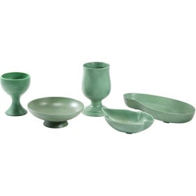 5 Assorted Royal Haeger Ceramic Items in Matte Green Finish - Variety - See Pictures