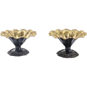 2 marked "D S" Silver Plate Fluted Trinket Dish with Gold Dore Inside Patina