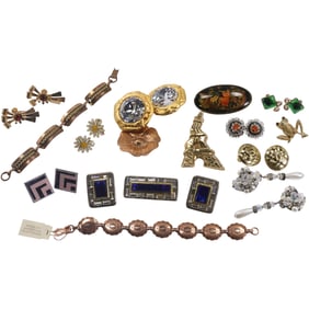 Estate Grouping of Vintage Costume Fashion Jewelry Earrings, Pins, Bracelets - See Pictures