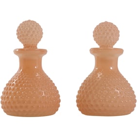 2 Vintage Pink Hobnail Glass Perfume Bottles 5.5 in. height x 3.25 in. wide