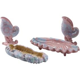 [4] Assorted Royal Haeger Pottery 2 Nautilus Shell Vases, 2 Oblong Dishes