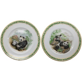 2 BOEHM Fine Porcelain Panda Collection Cabinet Plates "Harmony" and "Peace", 10.5 in. dia.