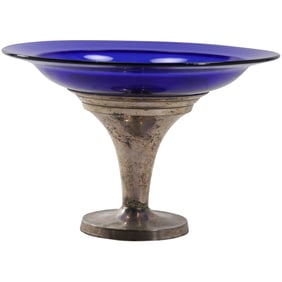Roberts Dor’e Silver Plated Cobalt Blue Glass England Dish Compote 5.75 in. height x 8.75 in. dia.