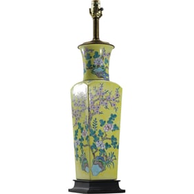Vintage Chinese Porcelain Peach Blossoms, Branches and Leaves Motif Vase Table Lamp