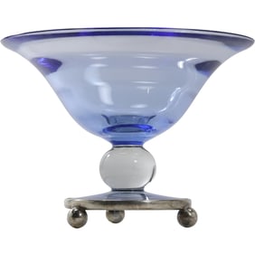 Optic Copen Blue by Tiffin-Franciscan Mounted on a Sterling Silver Base 6.75 in. height x 9 in. wide