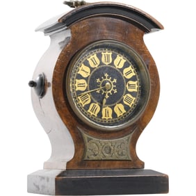 19th C. French Victorian Carriage Bracket Mantle Clock, works marked "F A", 8 in. height x 3.5 in.