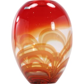 Stunning "Evolution" Red & Amber Art Glass Ginger Vase by WATERFORD 11 in. height x 8 in. wide