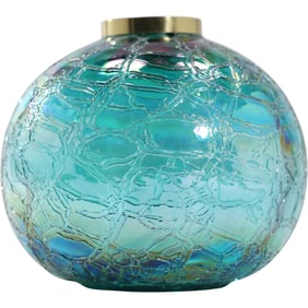Blue Iridescent Crackel Glass Oil Lamp Base 5 in. height x 5.5 in. wide
