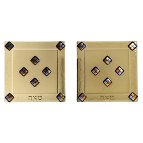 [2] Glass Matzah Plates, Judaica/Jewish Passover Sedar Art Plates Signed S Brands, 10 in.