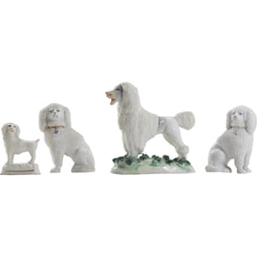 4 Assorted Staffordshire Porcelain Dog Figures Statues in various sizes