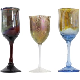 3 Assorted Studio Art Glass Wine Goblets [2] Signed Talitha, [1[ Signed Steven Maslach