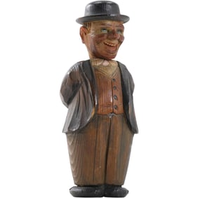 Carved Wooden Man Statue, Head Lifts off Hidden Bottle Opener - Vintage Barware