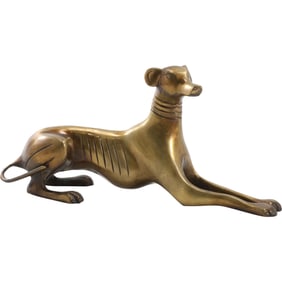 Mid Century Modern Greyhound Whippet Dog Brass Decor Statue Art Figure 10 in. length