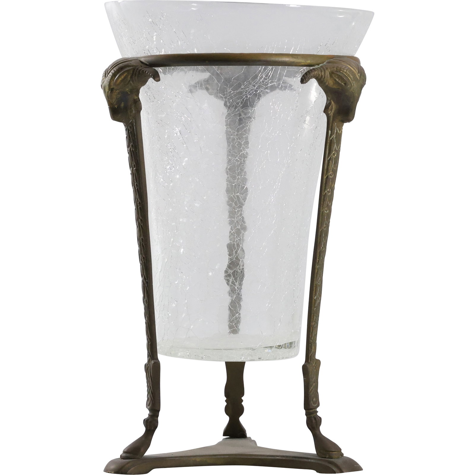 Vintage Brass Ram Head Frame Holder with Large Crackle Glass Vase 11 in. height x 6 in. wide (1 of 11)