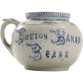 Late 1800's Whites of Utica Boston Baked Beans Stoneware Pot,  6 in. height x 8 in. wide